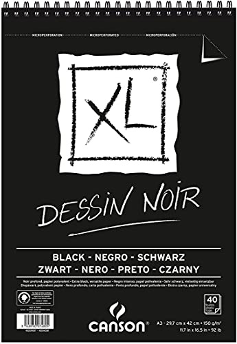 CANSON 5 Stück bblocs 40 Blatt Skizzenblock XL Black Metallbohrer kurzen Seite A3 150 g Schwarz