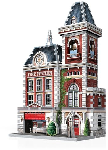 Wrebbit3D Fire Station 3D Puzzle | Urbania Collection | 285 Jigsaw Puzzle Pieces | Charming and Unique Streetscape of a Small Town