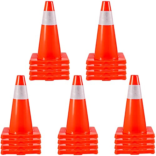 VEVOR 20Pack 18 Traffic Cones, Safety Road Parking Cones PVC Base, Orange Traffic Cone with Reflective Collars, Hazard Construction Cones for Home Traffic Parking