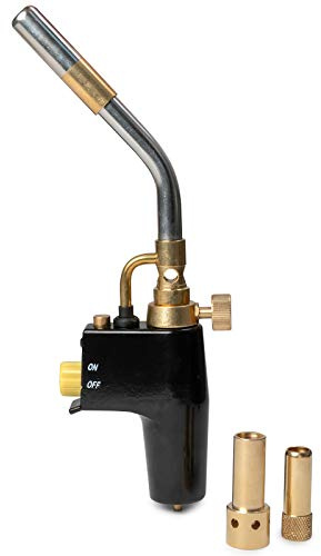 Biltek Propane & Air/MAPP Torch Kit w/ 3 Nozzles - 360 Degree Swirl Adjustable Flame Ignition Switch- Soldering, Welding, Brazing, BBQ, Plumbing and More!, black (NPTC-FLM3)