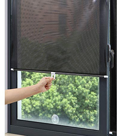 Suction Cup Roller Blind No Drilling Required Balcony Window Portable Sunshade Privacy Screen, Transparent Stickers Supplied (Black Mesh Dot 1 PACK, 45 x 125cm)