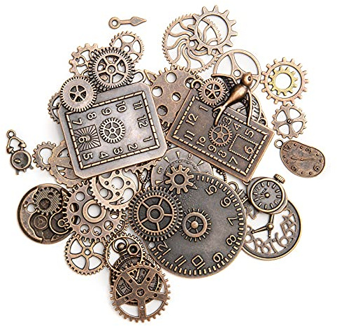 KIMI-HOSI 40 Stück Antik Steampunk Anhänger Charms Metall Armbanduhr Zahnrad Charms Retro Zahnräder Schmuck für Handgemachte Accessoires DIY Dekorationen Anhänger Schmuck Machen - Rote Bronze