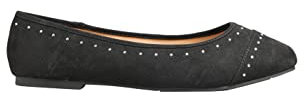 Yours Curve Plus Size - Slip On Ballet Flat Round Toe Ballerina Pumps Lightweight Diamante in Wide E Fit & Extra Wide Eee Fit - Women's Black 8EEE