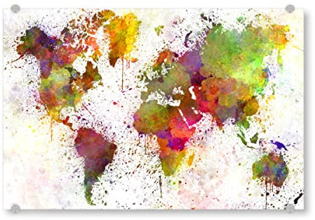 artboxONE Acrylglasbild 45x30 cm Reise Aquarell Weltkarte-c Bild hinter Acrylglas - Bild Karte abstrakt aquarell