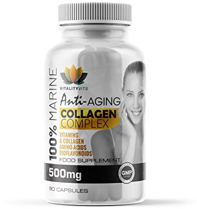 Marine Collagen Complex - High Strength Capsules for Hair, Skin, Nails & Joint Support - Vitamins B2 C & E