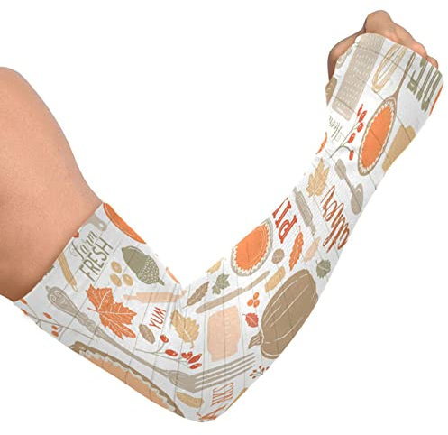 Manchons de bras de jardinage en soie avec trou pour le pouce et la protection solaire pour femme Motif feuilles d'automne et citrouille, Autumn Leaves & Pumpkin Moule à tarte aux pommes, taille