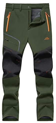 KEFITEVD Outdoorhose für Herren Wasserabweisend Softshellhose Winter Dick Wanderhose Warm Gefüttert Trekkinghose Atmungsaktiv Ski Hose Ripstop Thermohose mit Vielen Taschen Armeegrün 34
