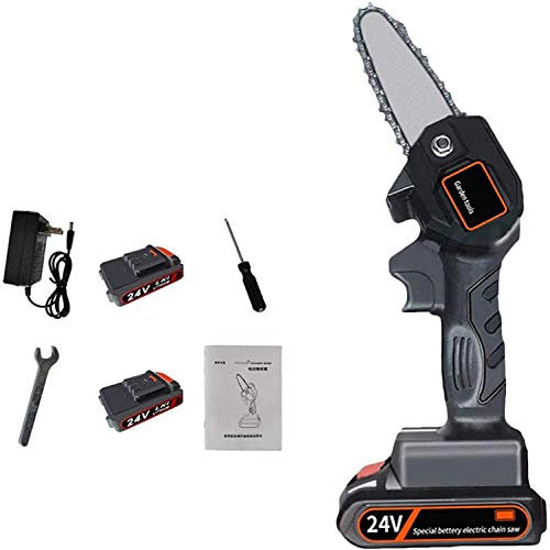Mini Motosierra A Batería De 4 Pulgadas Con Motor Eléctrico Sin Escobillas, 2 Baterías De Litio Recargables 24V, 0,7 Kg Con Una Mano, Tijeras De Podar De Motosierra Para Cortar Ramas De Árboles Herram