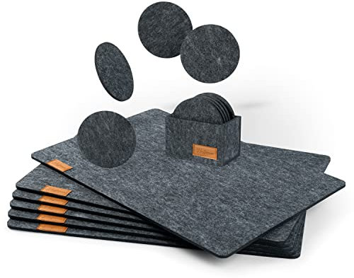 Hoffmann 6er Tischset aus Filz mit Platzsets und Untersetzern I Filzuntersetzer, Platzdeckchen für Teller + Glas im Set I anthrazit
