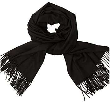 Whoiy Kaschmirschal Schwarz, Tuch Damen Herbstfarben Einfarbig mit Quaste 200X70cm Warmer Übergroßer Winterschal-Poncho