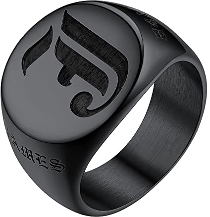 Custom4U Grosse Chevaliere Homme Noir Acier Inoxydable Personnalisable Bague Sceau Signet à Graver Idée Cadeau pour Anniversaire Noël Valentin 72