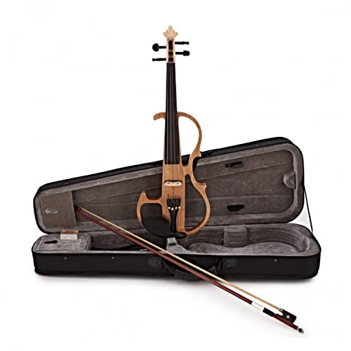 Gear4music Full Size Elektrische Violine für Anfänger, Natur | Wunderbarer Elektrischer Ton mit Piezo-Streifen-Tonabnehmer, Komplettes Zubehörset, Paulownia-Korpus, Ebenholz-Griffbrett