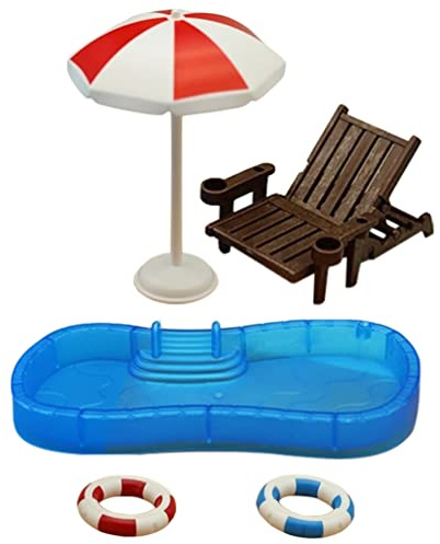 Doll House Mini Swimming Pool Miniature Beach Chair Set Dollhouse Decorations Summer Dollhouse Accessories Mini Dollhouse Furniture, Toy for Kids