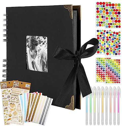 Mooshy Scrapbook Photo Albums DIY Memory Book Large Scrapbook Kit 80pages A4 Scrapbook with Pens Photo Corners Sticker Black Scrapbook for Gifts Perfect for Weddings, Travel, Baby Photo Albums