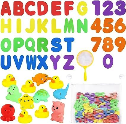 DERAYEE 48PC Badeente Gummi Ducky Badespielzeug für Kinder,Ozean Tiere,Float und Squeak Mini Gelbe Enten Badewanne Spielzeug für Dusche,Geburtstag