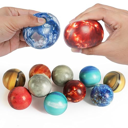 Ainiv Squeeze Stress Balls, 12pcs Stress Relief Ball, Sensory Stress Ball, Hand Exercise Stress Relief Balls, Squeeze Toys for Anxiety, Fidget, Tension, Manage Anger-Planet