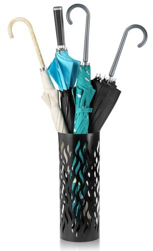Noamus Metal Umbrella Stand, Round Canes Walking Sticks Holder Bin, Freestanding Rain Collection Umbrella Organizer, Black Umbrella Storage Rack for Entryway, Home, Office, 15×15×40CM