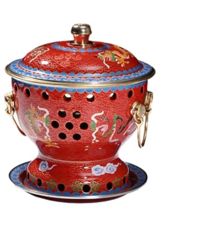 VIDECOR Chafing Dishes, Einzelperson, Kleiner Kupfertopf, Alter Pekinger Kleiner Dicker Kuh-Hot Pot, Chinesischer Traditioneller Cloisonné-Hot Pot, Kommerzieller Alkoholanteil,Z