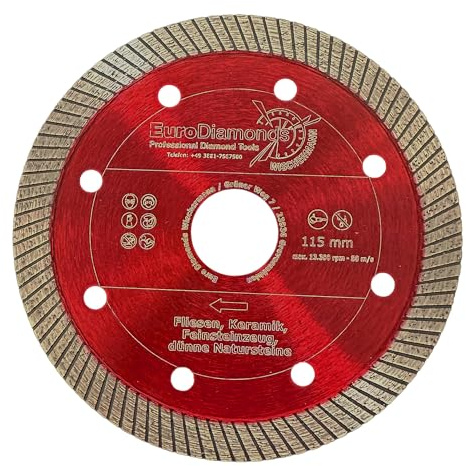 EDW RED DIAMOND Diamantscheibe Fliese Feinsteinzeug 115 mm x 10 mm x 22,2mm Profi Turbo Diamant-Trennscheibe Fliesenscheibe für Winkelschleifer