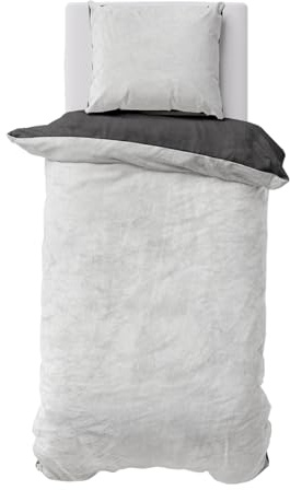 Visaggio Winter Bettwäsche 135x200 cm Teddy Plüsch Premium Cashmere Touch Warme Uni Fleece Wendebettwäsche Silber Anthrazit