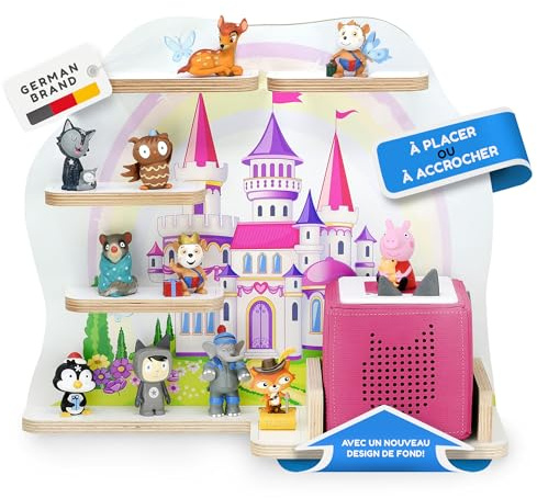 stadtecken Holzregal für Musikbox I passend für die Toniebox und ca. 35 Tonies I Perfekte Aufbewahrung im Kinderzimmer I zum Aufstellen oder Aufhängen (Märchenschloss)