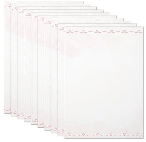 50x Briefpapier DIN A5 beidseitig Bedruckt - Blanko Briefpapier Set zum Beschriften und Bedrucken für Hochzeit, Geburtstag, Einladungen (A5, Herzen)