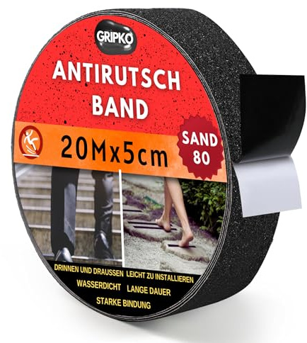 Gripko [20Mx5Cm - Cinta Antideslizante Escaleras y Suelos | Adhesivo Antideslizante de Alta Resistencia | Impermeable y Versátil | Seguridad en Piscinas, Rampas