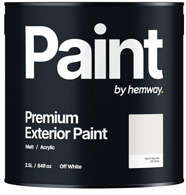 Hemway - Premium Exterior Paint - Off-White 2.5 L | Outdoor Matt Finish, Acrylic & Water-Based Emulsion | Quick Dry & High Coverage for Walls, Wood, Metal, Masonry & Furniture