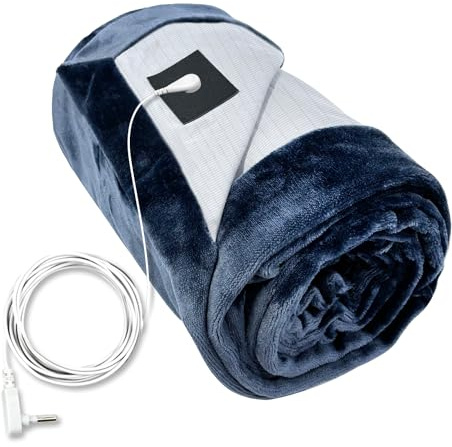 Grounding Blanket for for Bed Sleeping Therapy, Pain Relief,Imrpoving Sleep. Grounded Throw Kit, Conductive Silver Fiber Blanket. Grounding Cord Included 80 x 55 Inch Throw