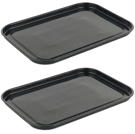 Salter COMBO-9020 Baking Tray Set – 2 Pack, 40 cm Vitreous Enamel Coated Steel Flat Oven Pan, Large Cookie Sheet, Bakeware for Baking/Roasting, PFAS-Free, Dishwasher Safe, Oven Safe to 230°C, Black