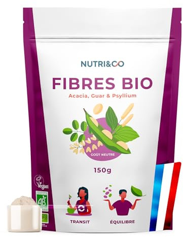 NUTRI & CO Fibres BIO - Laxatif 100% Naturel soulage la Constipation - Équilibre Flore Intestinale - Transit Detox Colon - eBook de recettes - 150 g de Poudre Végétale - Fabriqué in France