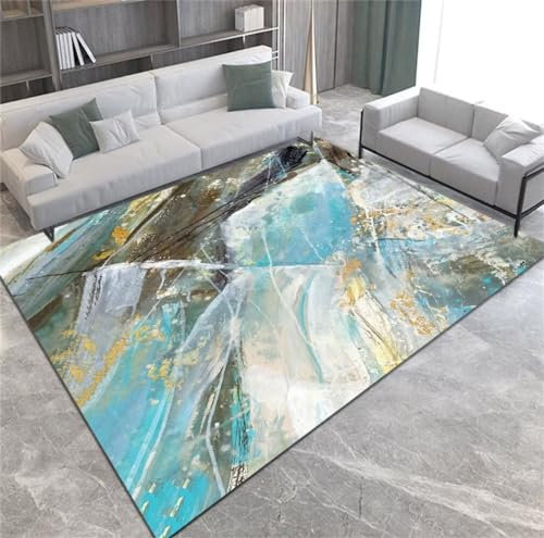 QGYFRE Teppich Nach Mass Küchenteppich Waschbar rutschfest Schlafzimmer Teppiche 200x260CM Zimmer Teppichen Blau Rutschfester, langlebiger mit abstraktem Muster