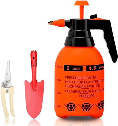 Ghazpmuk Nebulizzatore a Pressione, 2L Spruzzatore da Giardino a Pressione, Pompa Irroratrice a Pressione con Ugello Regolabile, Vanga per Orto, Forbici Giardinaggio, per Pulizia, Orticoltura