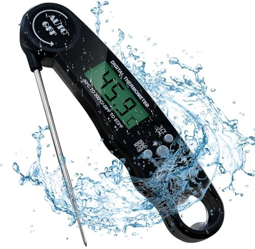 Meat Thermometer Digital for Cooking and Grilling, Collapsible Probe, with Calibration, Backlight Waterproof Food Thermometer - Black