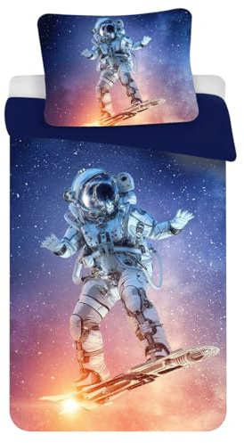 Jerry Fabrics Kinderbettwäsche Astronaut Weltall Sterne Bettdecke 140 x 200 + Kopfkissen 70 x 90 cm 100% Polyester