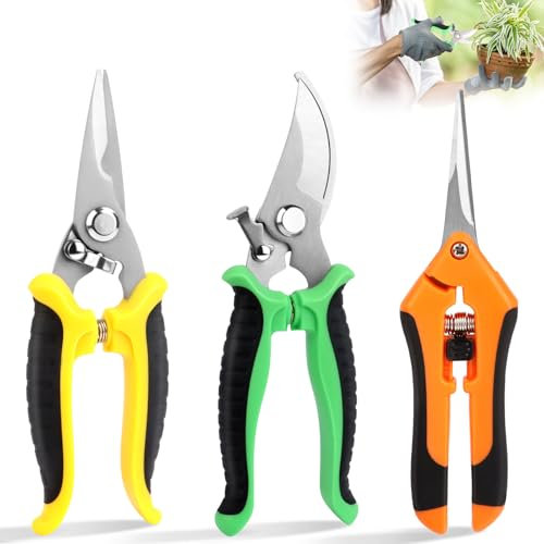 Gardena Gartenschere,3 Stück Scharfe Rosenschere aus Edelstahl, Gartenschere für Äste und Zweige,Trimmschere Gartenarbeit Handschere Ernteschere für Äste/Zweige/Obstbäume