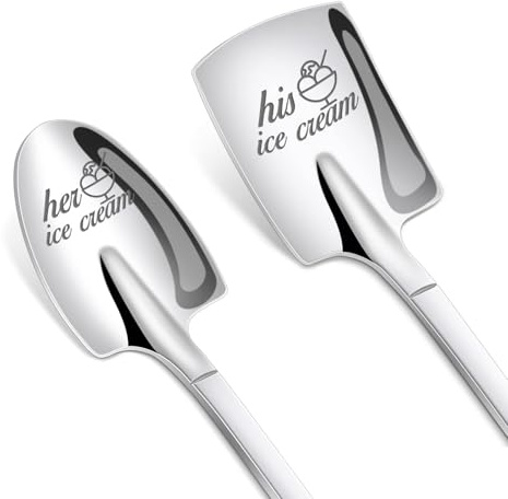 Wedding Gifts for Her and Him Ice Cream Spoons, Stainless Steel Coffee Spoon Pack of 2 Set Christmas Valentines Day Wedding Gifts for Couple Lovers-2