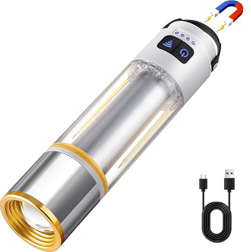 Ciwuzxs Lampes de poche LED rechargeables haute luminosité, lampe de poche magnétique super lumineuse avec 6 modes, lampes de poche tactiques à faisceau zoomable, lampe torche COB puissante pour la