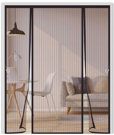 Magnetic Fly Screen Door,Easy to Install,Self-Closing, Keeps Mosquitoes and Insects Out,Fits Patio & French Doors, 175x195cm,Double Door Mesh Insect Curtain for Fresh Air Flow,Brown
