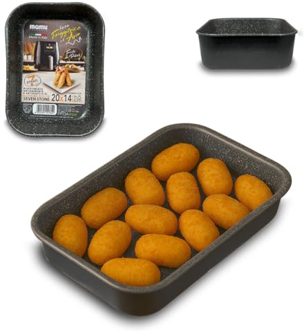 Arca, Teglia Rettangolare Alta 20x14x5 cm, per Friggitrice ad Aria e Forno, Antiaderente e Adatta alla Lavastoviglie, in Alluminio, Made in Italy