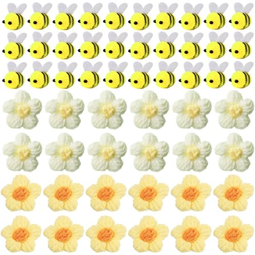 Guyode 54 Piezas Fieltro Ligero y Mini Incluir 30 Abejas Decorativas Apariencia de Dibujos Animados y 24 Fieltro Flor de Hermoso se Aplica a Tienda Manualidades DIY Decoraciones Ropa