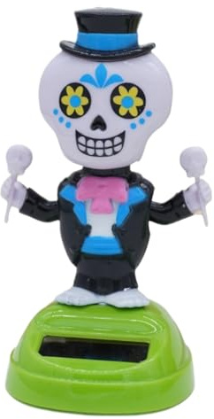 Solar Dancing Figures | Solar Powered Dancing Halloween Nodding Skeleton Scary Head Nodding Animated Figure for Office, Car, Decoration