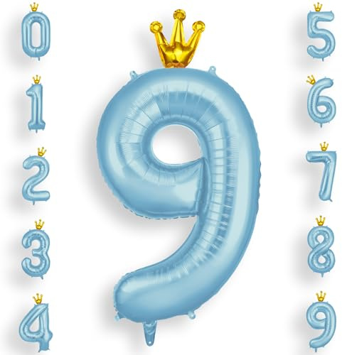 AOOSU Palloncini Compleanno Corona Blu 101 CM, Palloncino Numero 9, Foil Numeri, Giganti Palloncini Numeri, Decorazioni Festa Compleanno, Gonfiabili Pallone per Anniversario