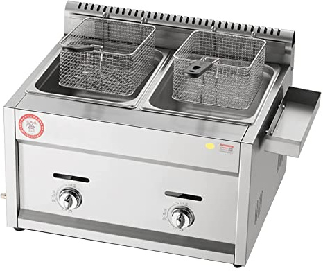 Friteuse à gaz Professionnelle de Grande capacité pour la Cuisson de Repas familiaux sur Les comptoirs des Restaurants commerciaux (Double Cylindre Noir + Panier) (Double