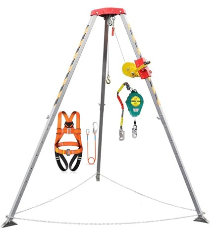 Rescue Tripod System Kit for Well & Manhole 1200-2600lbs Lifting Equipment Fall Arrest Kits Safety Tools for Fire & Exploration Rescue Operations