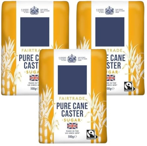 Pure Cane Caster Sugar 500g Bag, Pack Of 3, Ultra-Fine Granulated Cane Sugar for Baking & Dessert Use, Vegan, Vegetarian & Kosher-Friendly