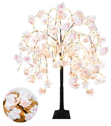 Árbol de cerezo con luces, 4 pies decorativo para interiores y exteriores, árbol de flores LED para el hogar, jardín, fiesta y decoración de vacaciones