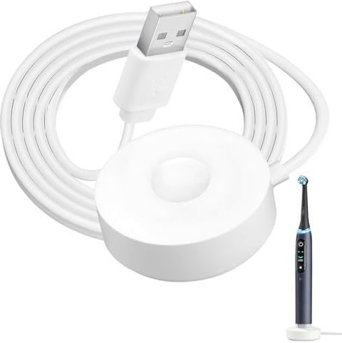 Electric Toothbrush USB Charger for Braun Oral B IO7 IO8 IO9 3768 Model Magnetic Base Charger Powered for Oral B IO Series 7/8/9 IPX6 Waterproof Non-Slip Design USB Charging Dock White 1M
