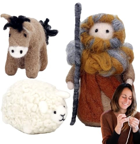 Weihnachtsschmuck aus Wollfilz | Set Hirte aus Filz, festliche Winterdekoration für Partys, Kunsthandwerk für Freunde Kinder Familie