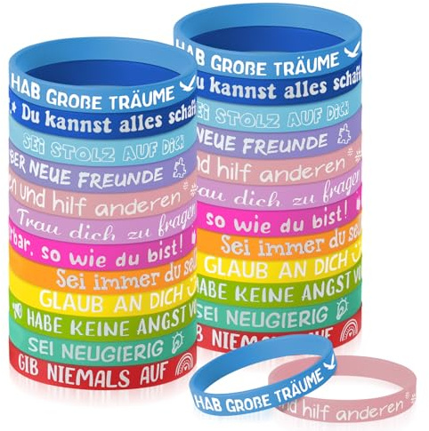 24 Stück Motivationsarmbänder Kinder, Motivationsarmbänder Inspirierende Sprüche Silikon Armbänder, Motivierendes Silikonarmband in Mutmache, Silikonarmband mit Positiven Sprüchen für Teenager, Schüle